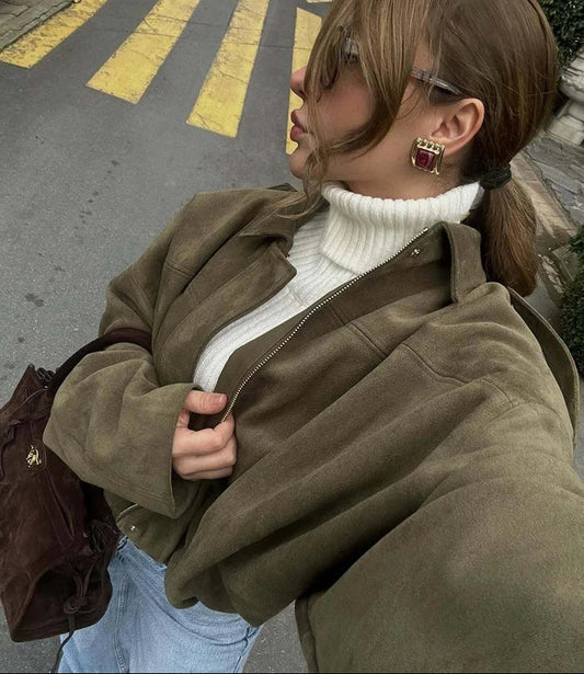 Veste Bomber Oversize en Suédine Douce