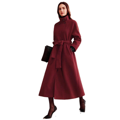 Manteau long en laine à double boutonnage avec col de costume