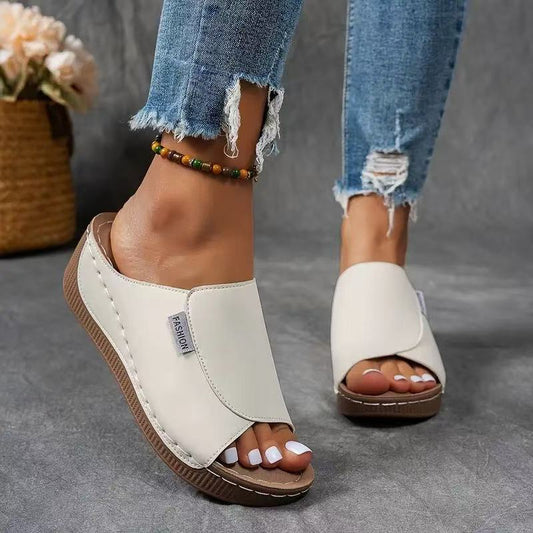 Marchéa | Mules Compensées en Cuir Respirant