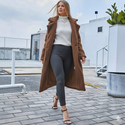 Manteau à manches longues uni avec col à revers