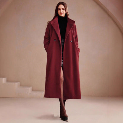 Manteau long en laine à double boutonnage avec col de costume