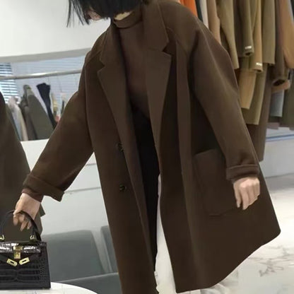 Manteau en laine lâche de style simple mi-long
