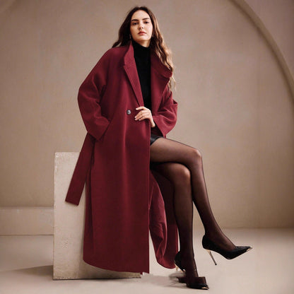 Manteau long en laine à double boutonnage avec col de costume