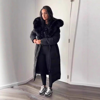 Manteau Long en Duvet avec Col en Fourrure