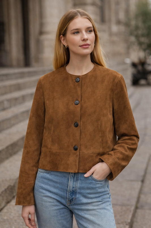 Veste Ajustée en Suédine – Chic Minimaliste & Coupe Précise